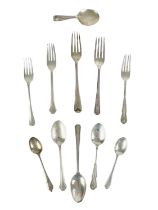 A selection of silver hallmarked spoons and dessert forks.