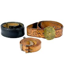 Three handmade leather belts.