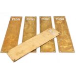 Five brass and enamel PUSH finger plates.