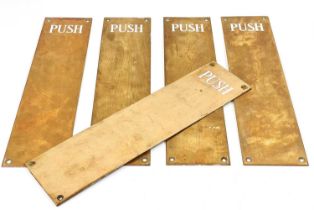 Five brass and enamel PUSH finger plates.