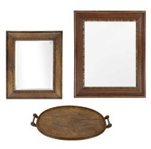 An oak and gilt mirror frame.