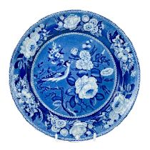 A Staffordshire blue and white Goldfinch dinner plate.