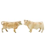 A Beswick pottery Charolais Bull and Cow.