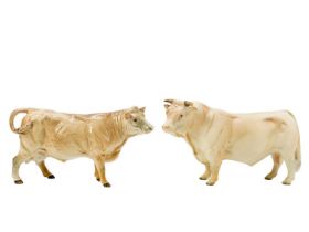 A Beswick pottery Charolais Bull and Cow.