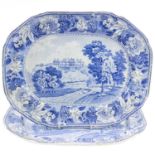 A pair of Staffordshire Hare Hall Yorkshire blue and white meat platters.