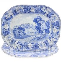 A pair of Staffordshire Hare Hall Yorkshire blue and white meat platters.