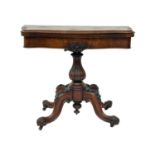 A Victorian burr walnut serpentine shape fold top card table.