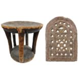A pierced stone screen & an African stool