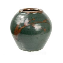An Ian Steele ovoid porcelain vase with bamboo hakeme copper brushwork decoration, impressed