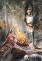 William Bell SCOTT (1811-1890) Knight and Woman by a Fire