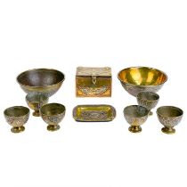 A collection of ten Cairoware brass and silver inlaid items, circa 1900.