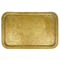 A large Persian brass rectangular tray, late 19th century.