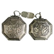 A pair Islamic white metal Quran amulet boxes.