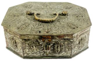 An Indian silvered copper pandam box, 19th century.