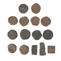 A selection of 15 Indian copper 'dump' coins.