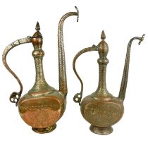 Two Persian tinned copper ewers, 18th/19th century.