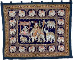 An Indian velvet and metal thread wall hanging, 20th century.