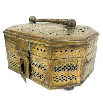 An Indian pierced brass incense box, circa 1900.