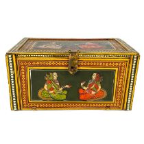 An Indian painted wood box, early 20th century.