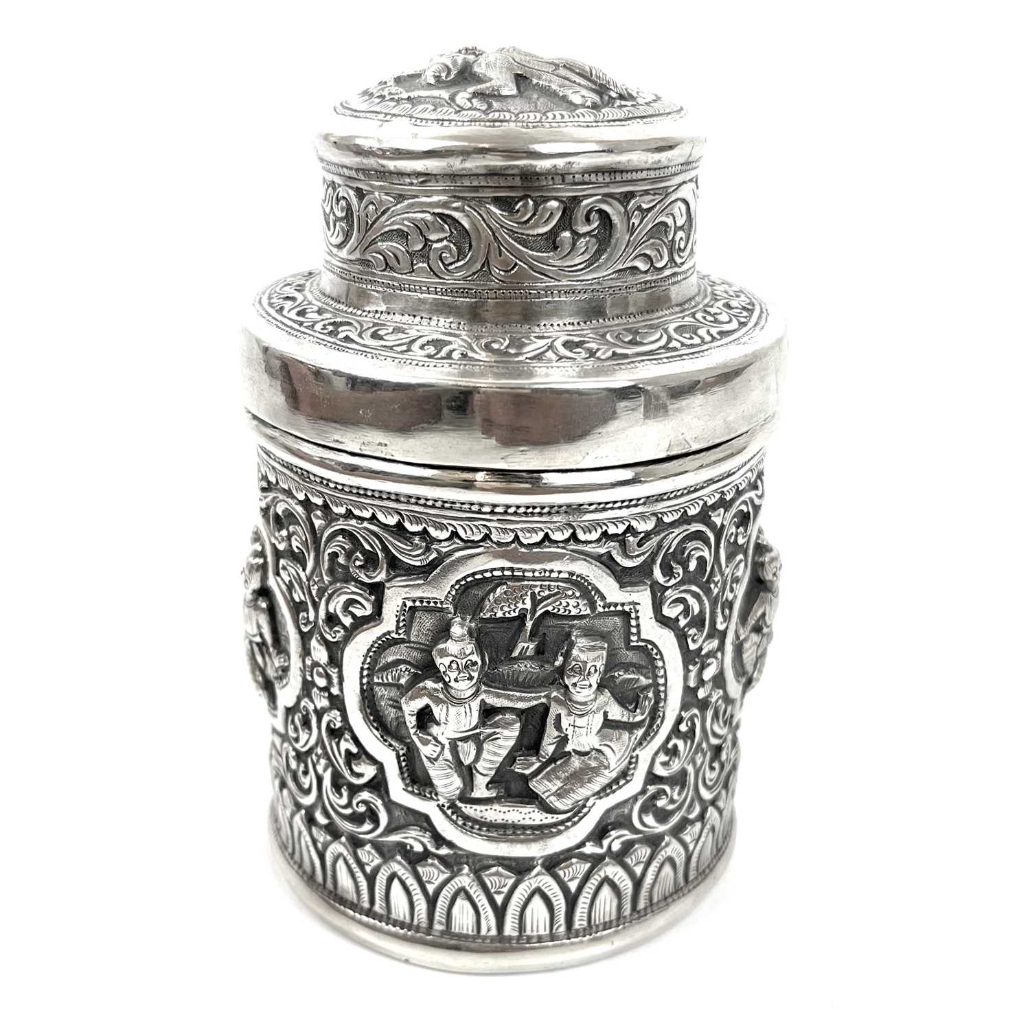 Two Burmese silver lidded cannisters, mid 20th century - Image 4 of 25