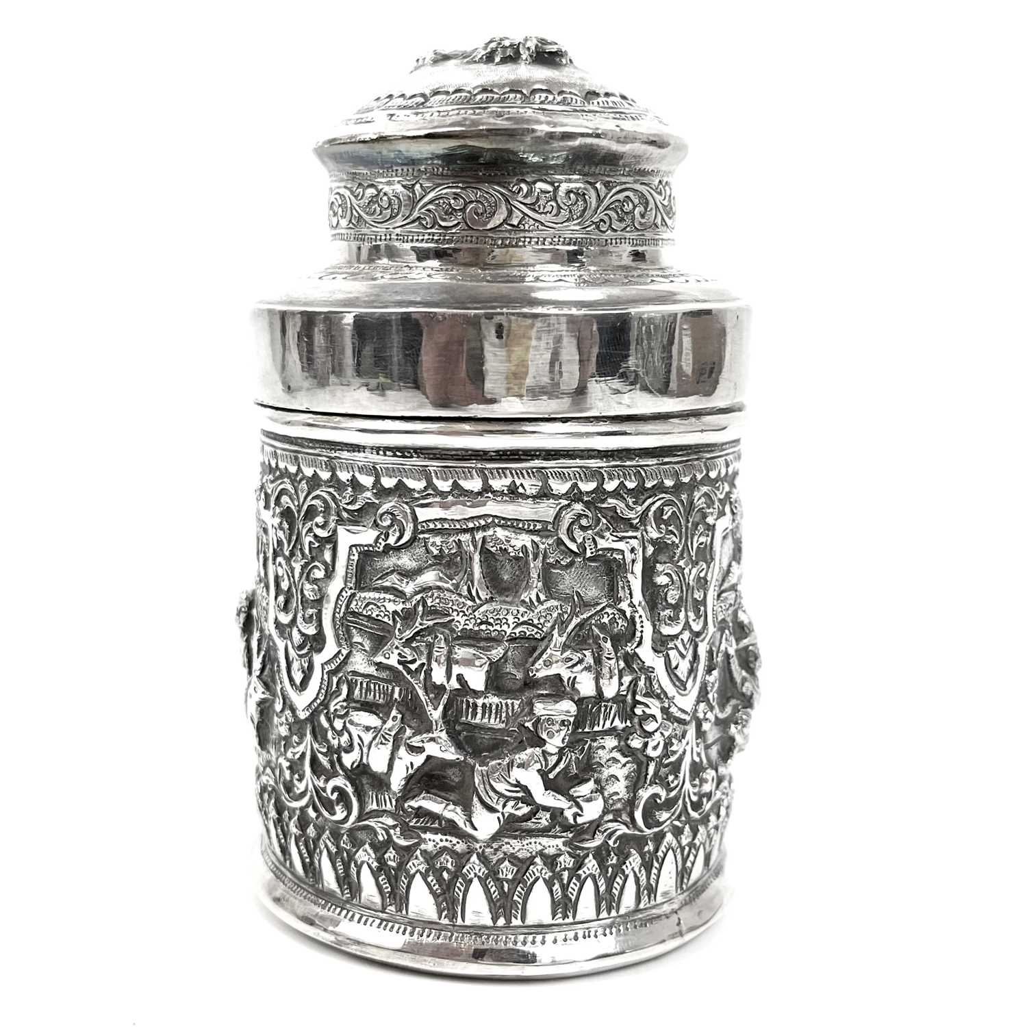 Two Burmese silver lidded cannisters, mid 20th century - Image 10 of 25