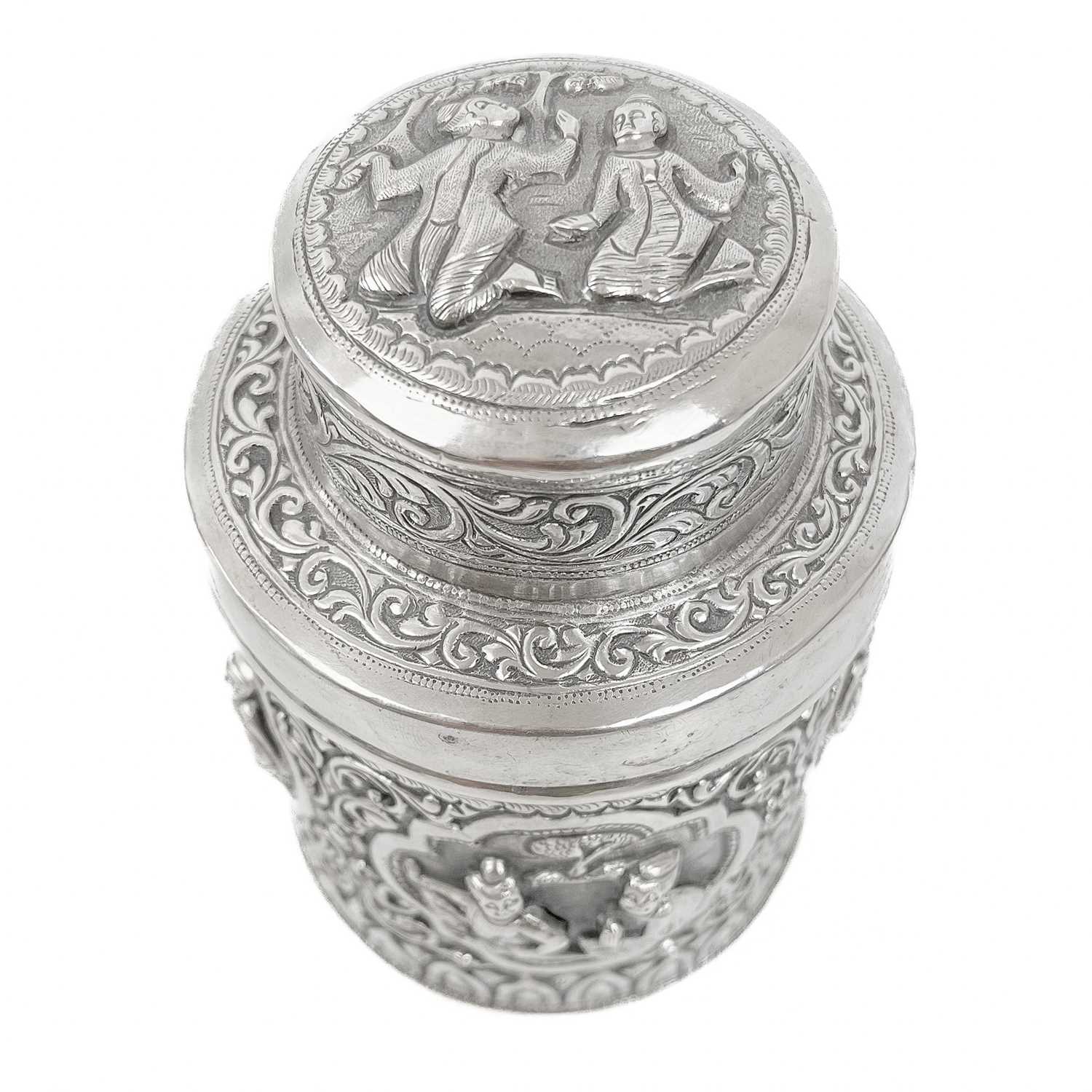 Two Burmese silver lidded cannisters, mid 20th century - Image 14 of 25