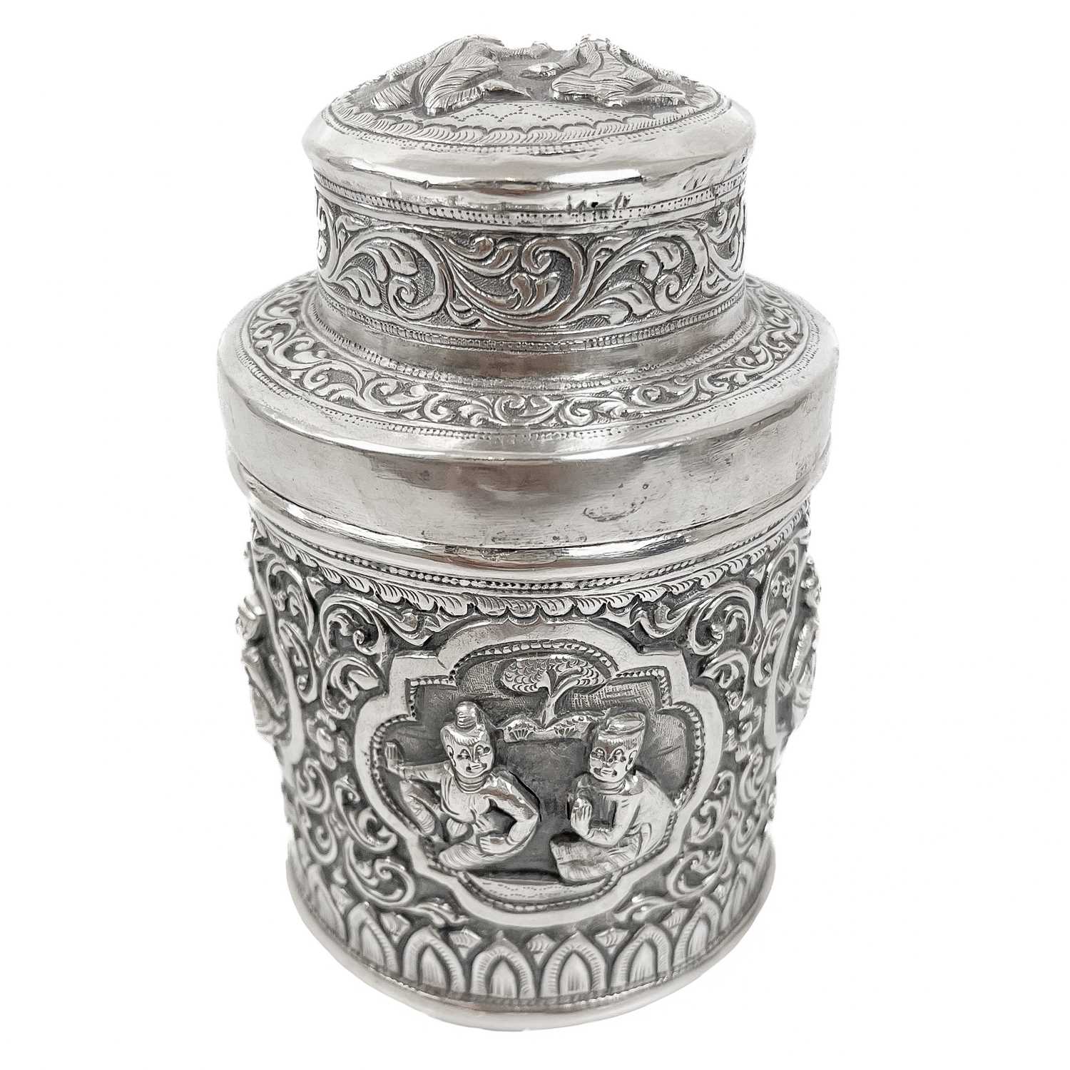 Two Burmese silver lidded cannisters, mid 20th century - Image 12 of 25