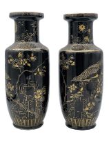 A pair of Chinese famille noire porcelain vases, 19th century