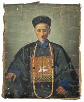 A Chinese oil on canvas portrait, early 19th century, possibly Lamqua.