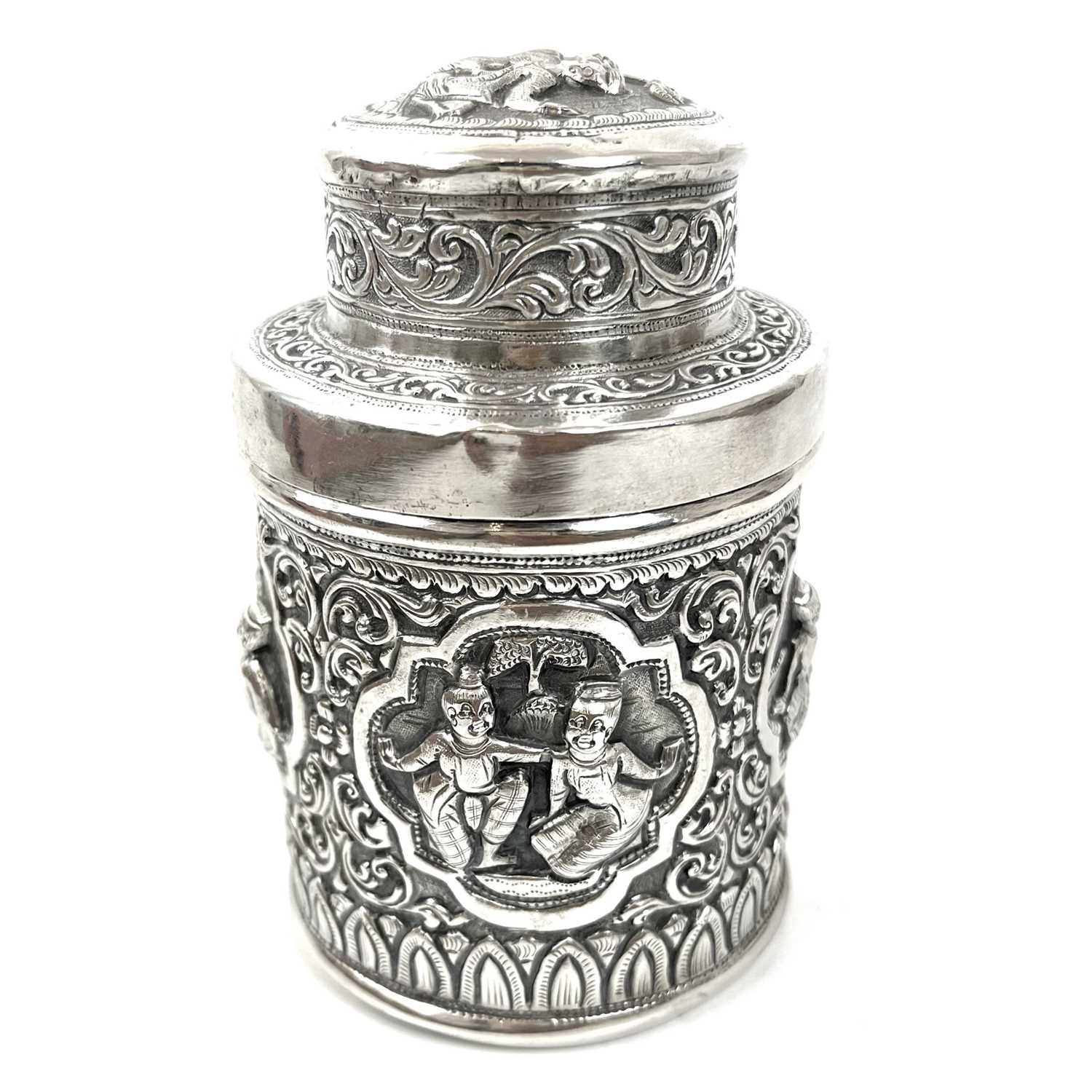 Two Burmese silver lidded cannisters, mid 20th century - Image 2 of 25