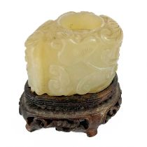 A Chinese mutton fat jade brush pot, 19th century