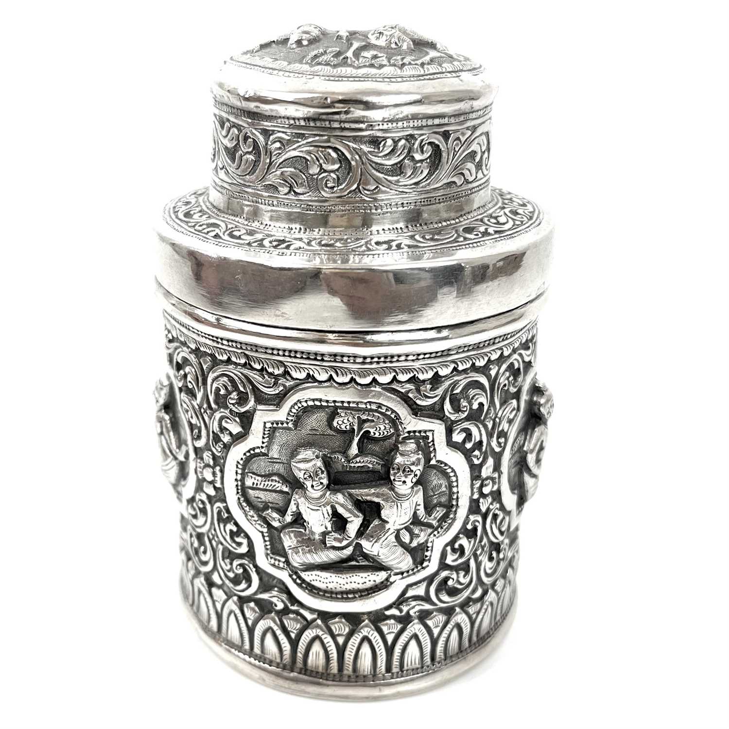 Two Burmese silver lidded cannisters, mid 20th century - Image 3 of 25