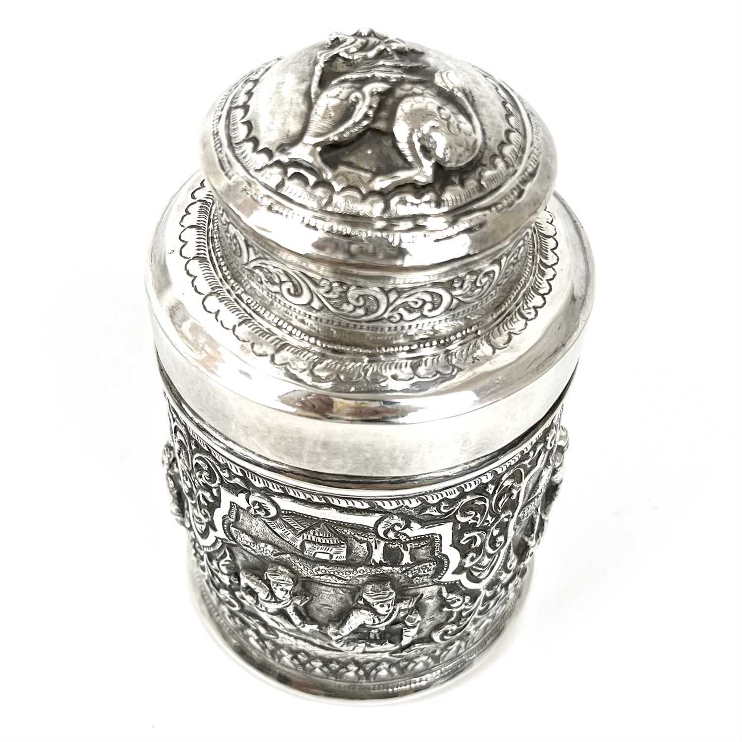Two Burmese silver lidded cannisters, mid 20th century - Image 5 of 25