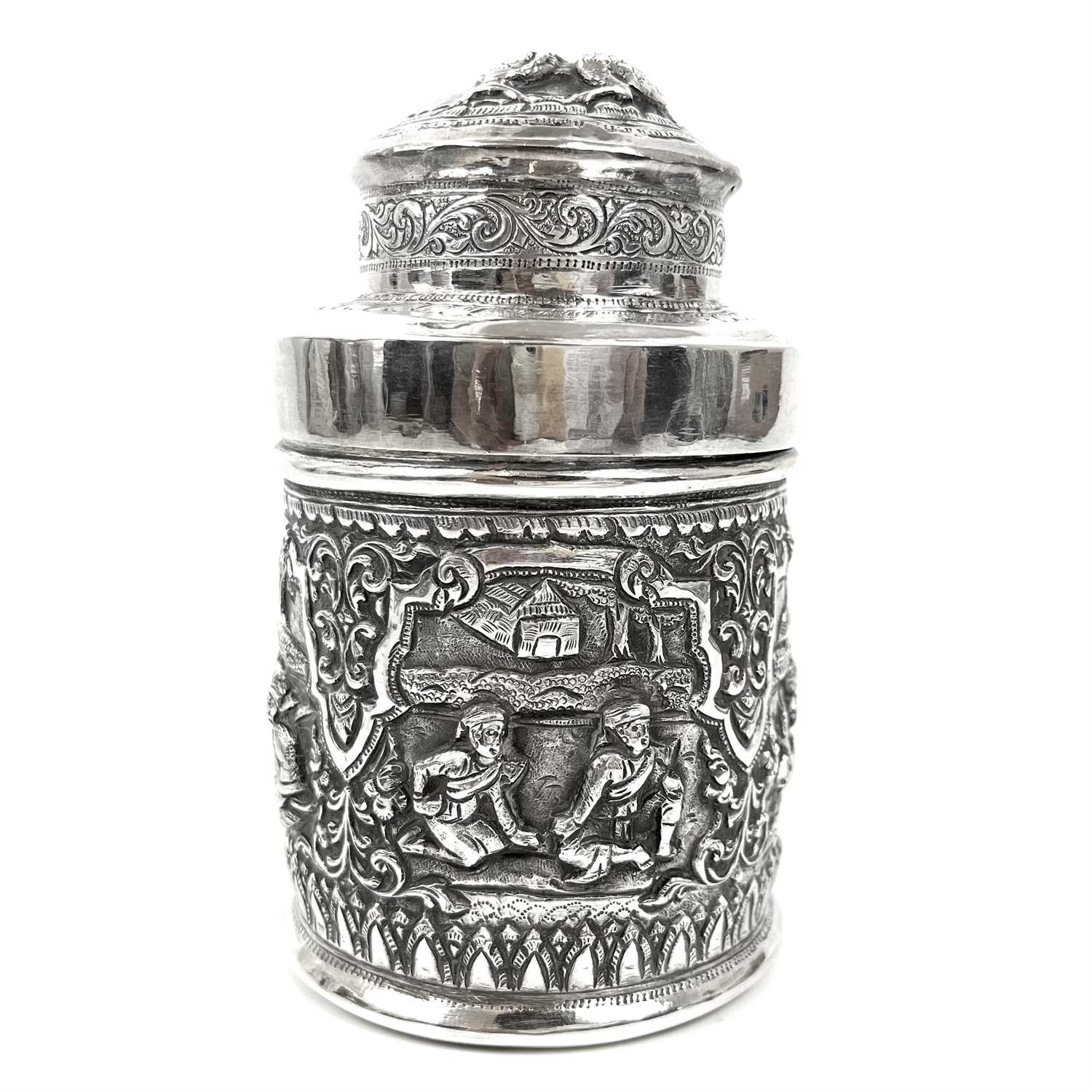 Two Burmese silver lidded cannisters, mid 20th century - Image 17 of 25