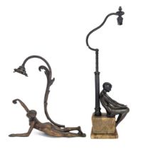 An Art Deco bronze figural table lamp.