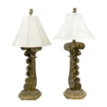 A pair of large moulded resin acanthus leaf table lamps.