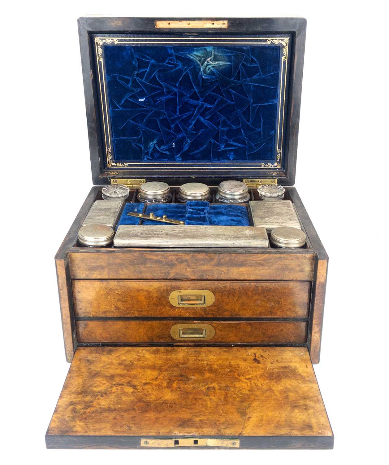 A Victorian burr walnut fitted dressing case.