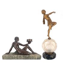 An Art Deco cast spelter figural table lamp.