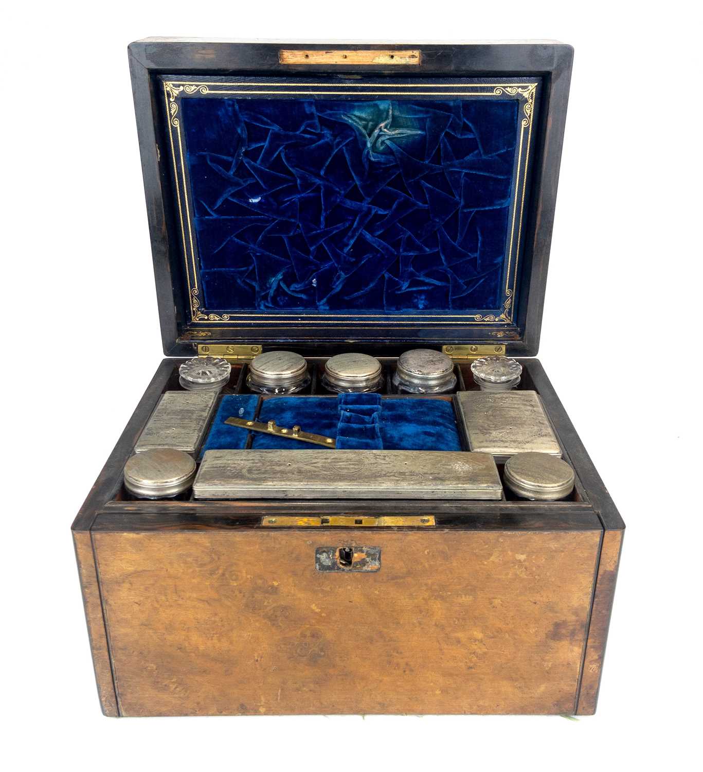 A Victorian burr walnut fitted dressing case. - Image 3 of 5