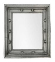 An Art Deco style pewter clad wall mirror.