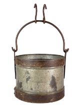 A galvanised and wrought iron bound well bucket.