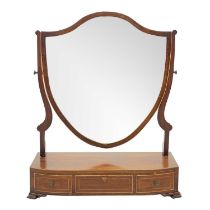 A George III mahogany and chequer strung toilet mirror.