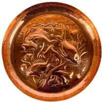 A Newlyn circular copper shallow dish.