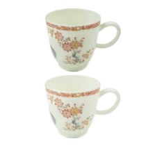 A pair of Bow Kakiemon palette two Quail pattern coffee cups.