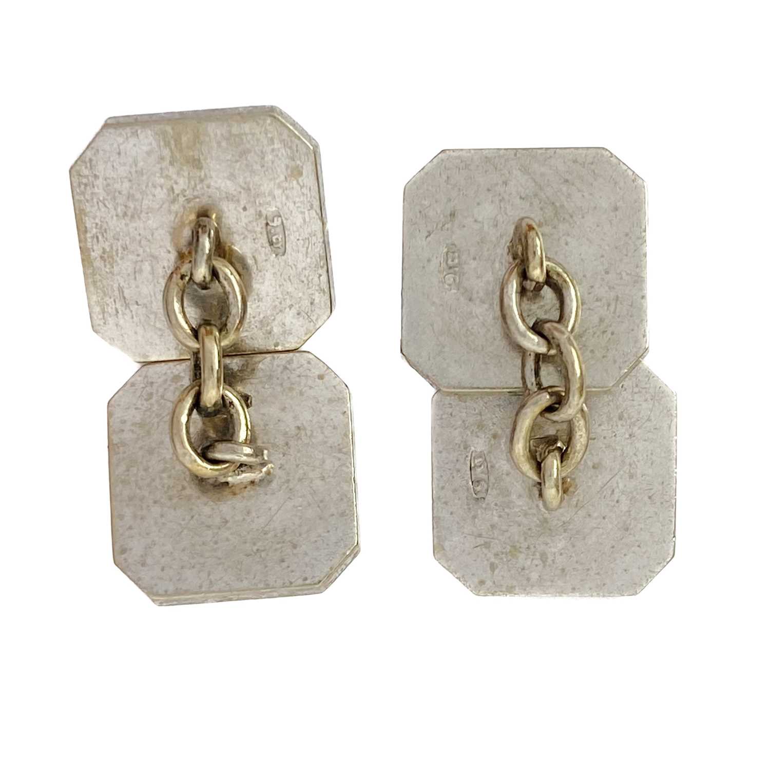 A pair of 9ct white gold bloodstone set cufflinks. - Image 2 of 2
