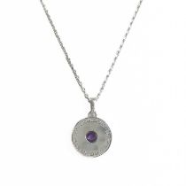 Asprey sterling silver button pendant set with an amethyst.