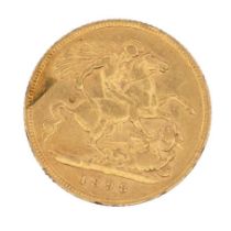 An 1898 half sovereign gold coin.