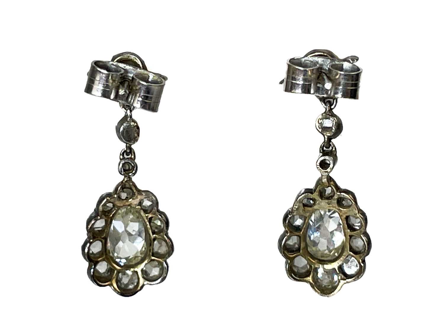 A pair of 19th century silver diamond set pendant earrings. - Image 3 of 3