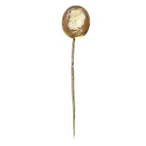 A Victorian gold mounted shell cameo shell stick pin.