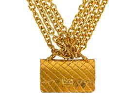 A Chanel 24ct gold-plated large double flap bag pendant choker necklace, circa 1990/91.